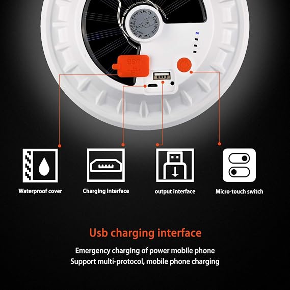 USB Solar Camping Light with Remote Control - Hanging IPX7 Waterproof Tent Light Outdoor Lamp for Camping, Hiking, Outage, Hurricane, Cellphone Emergency Charging(120 Piece LED) [Energy Class A+++]