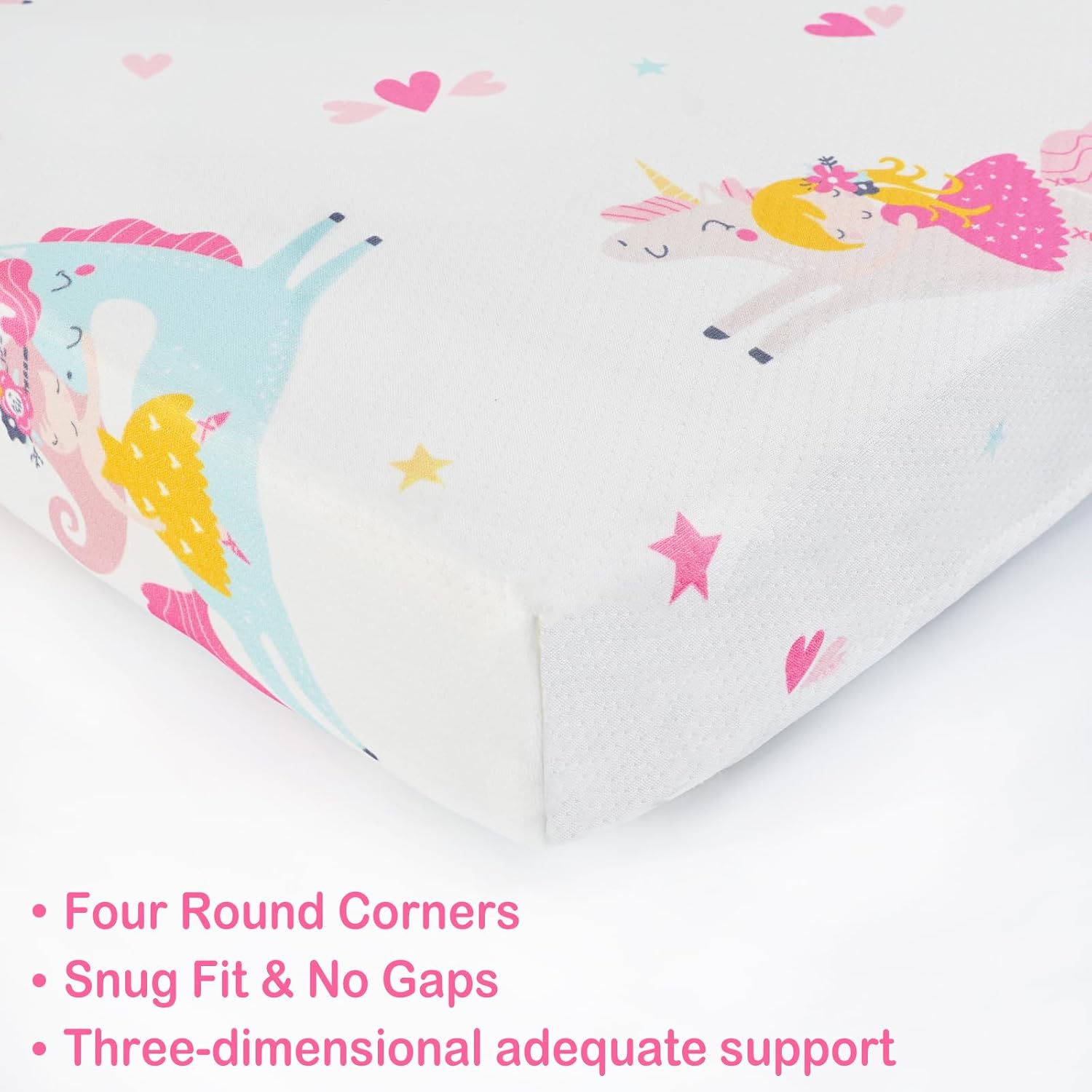 Viviland Toddler Mattress, 38" X 26" Pack N Play Mattress Premium Soft Foam Portable for Pack and Play Topper, Breathable, Comfortable and Stable, Unicorn Printed Mini Pad for Baby Mattresses - Image 5