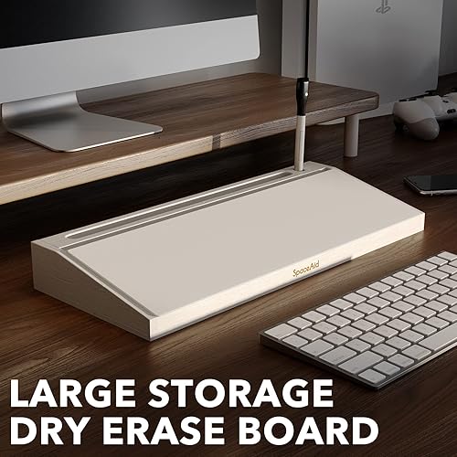Miniatura 7 de SpaceAid Pizarra blanca de escritorio de bambú con caja organizadora, escritorio de oficina, soporte de pizarra blanca de borrado en seco,