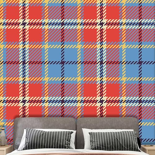 Papel tapiz de pared azul para despegar y pegar, tapiz a cuadros para cocina, casa de muñecas, fácil de instalar (Ancho) 59 pulgadas de ancho x 48