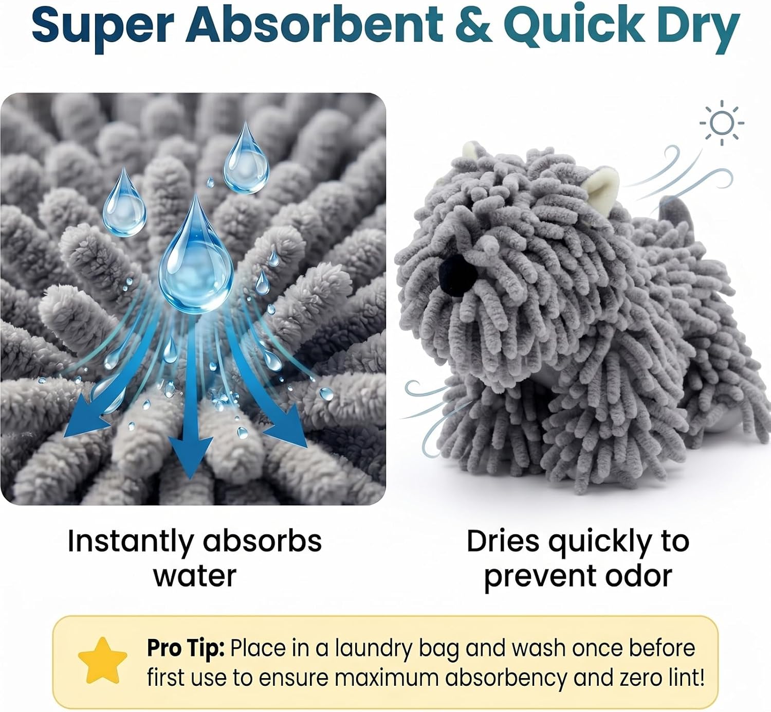 Dog Shaped Hand Towel, Chenille Dog Towel, Cute Puppy Animal Towels, Super Absorbent Soft Microfiber Fuzzy Ball Hand Towels for Bathroom, Kitchen and Washstand, Gift for Dog Lovers (Grey)