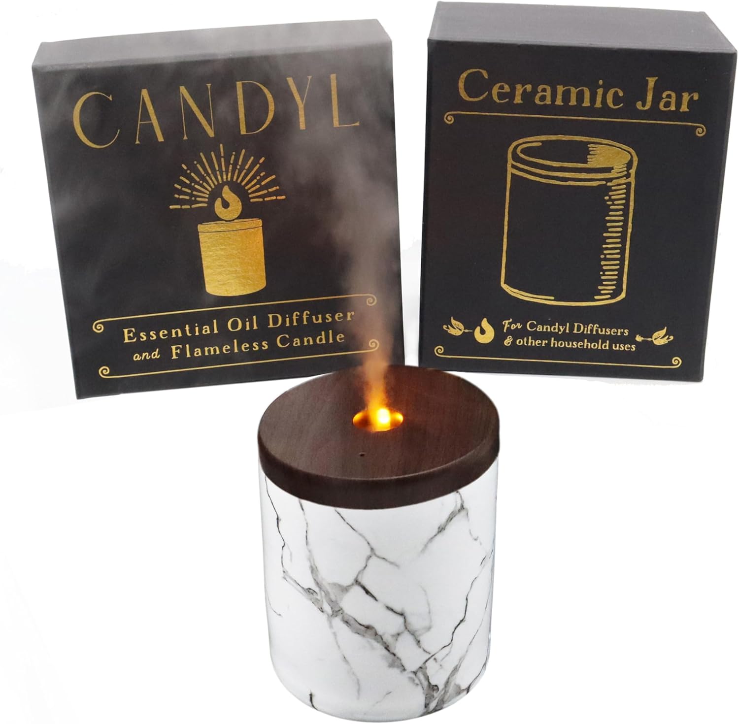 Candyl Cordless Ceramic Candle Flame Essential Oil Diffuser with 6-8 Hour Rechargeable Battery