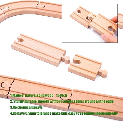 Miniatura 3 de Juego de vías de tren de madera - Se adapta a la mayoría de las principales marcas de trenes y vías de trenes- Madera de haya-30 piezas