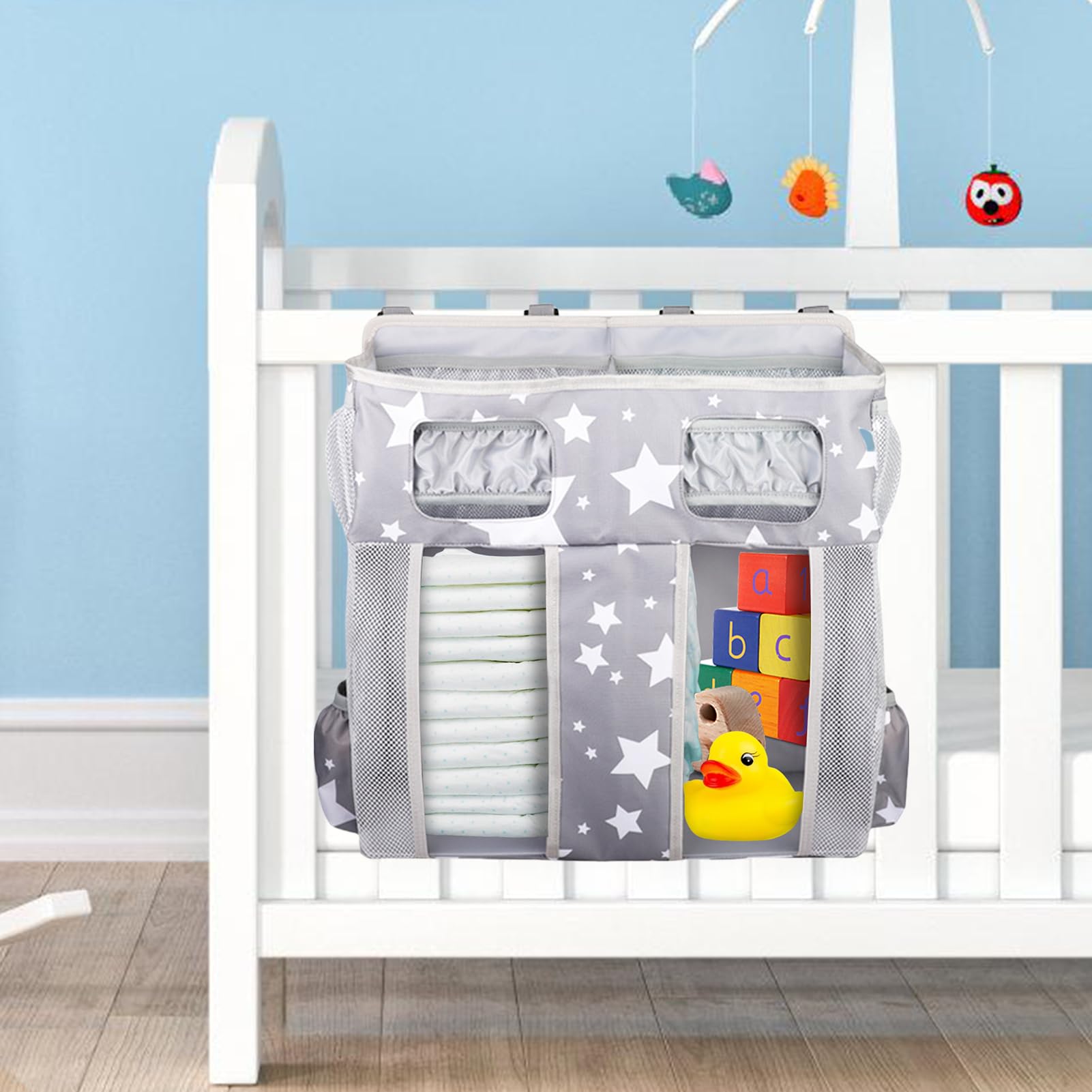 Organisateur De Chevet Poches Biberon Sac Lingettes Bavoir | Grand Sac Organisateur De Lit Bébé En Oxford Empilable Suspendu Rangement Nurserie Bébé Chevet Garçons Filles