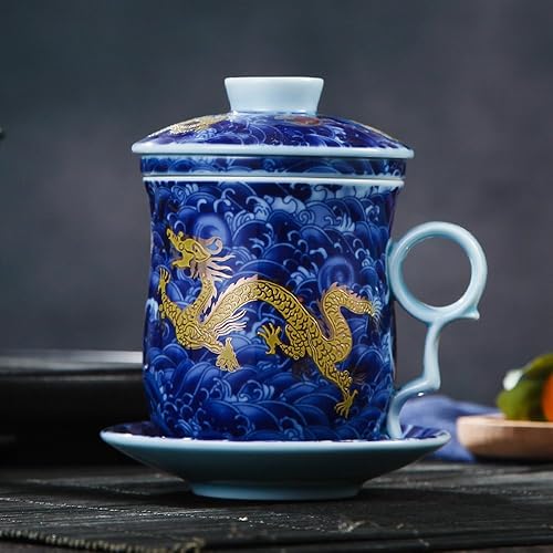 Miniatura 7 de Taza de té de porcelana con tapa de infusor y juegos de platillos Taza de café de cerámica china Jingdezhen Taza de té de hoja suelta Sistema de