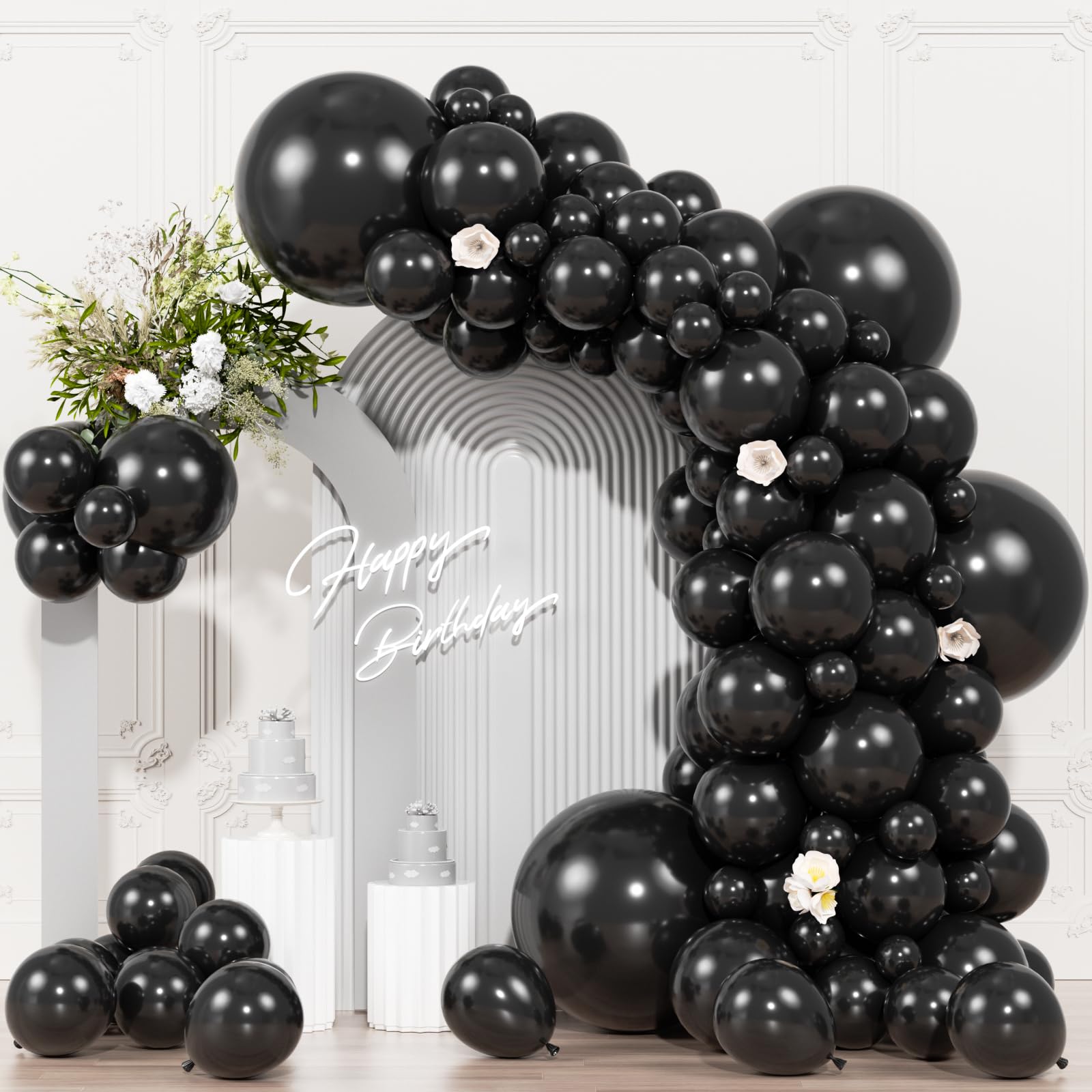 View 1 of 104pcs Black Balloon Garland Arch Kit Different sizes 18/12/10/5 Inch