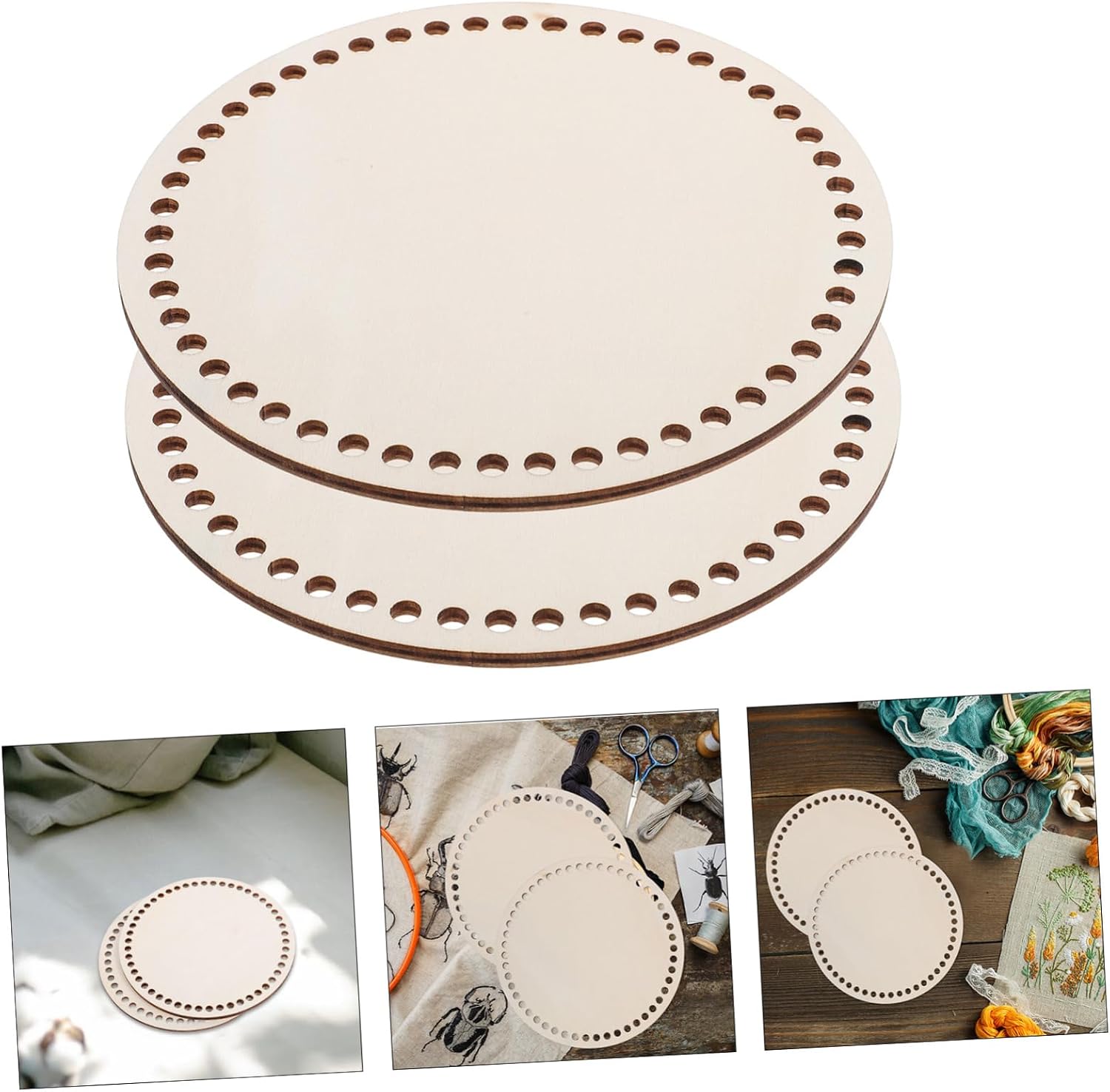 ULDIGI 2pcs Wooden Crochet Basket Bottoms Unfinished Round Weaving Bases for Craft Projects Wood Knitting for Basket Making Supplies
