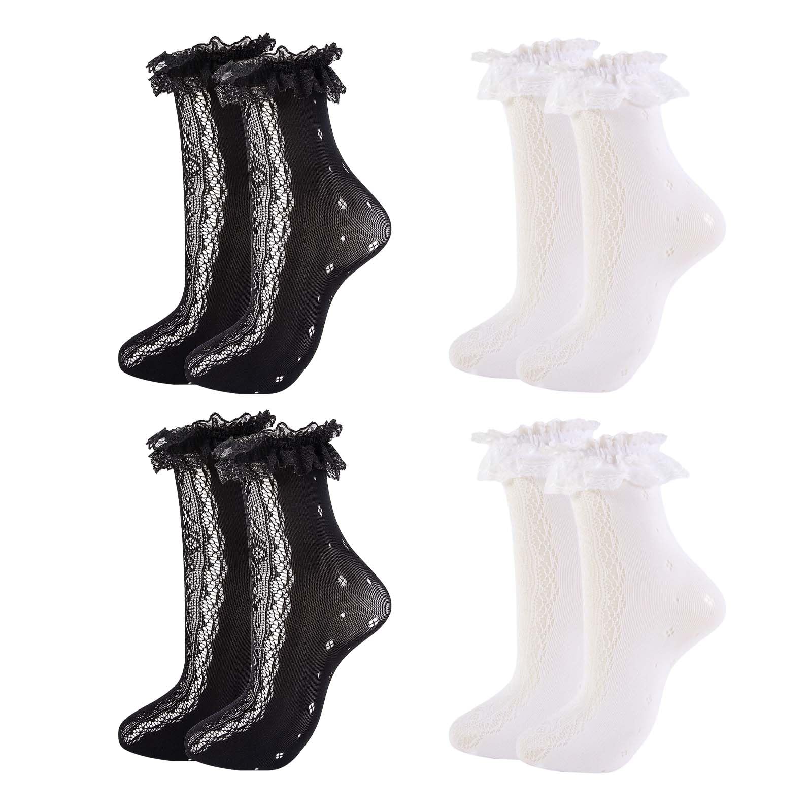 Womens Lace Ankle Socks Ruffle Frilly Socks,Mesh Lace Trim Lolita Sock,Cute Mesh Frilly Dress Sock for Women