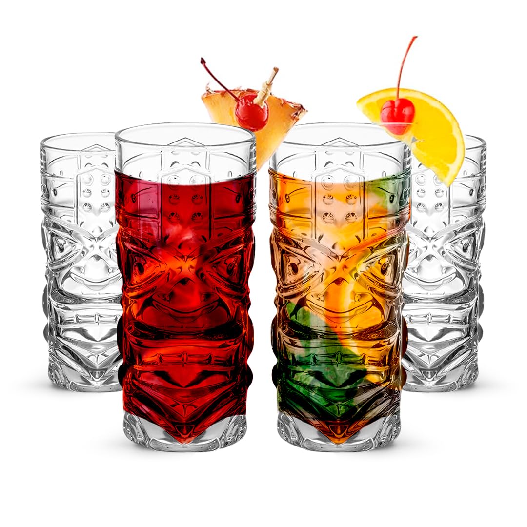 Amazon.com: Clear Tiki Glasses, Set of 4 - 450 ML - Perfect for