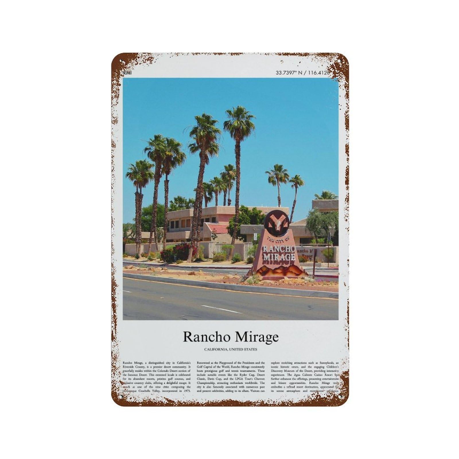 xiaoxiaoshen Rancho Mirage California, United States, USA City Scenery Wall Decor Art Metal Tin Poster Modern Home Decor Art Home Bar Shop Decorations Vintage Sign 30x20cm