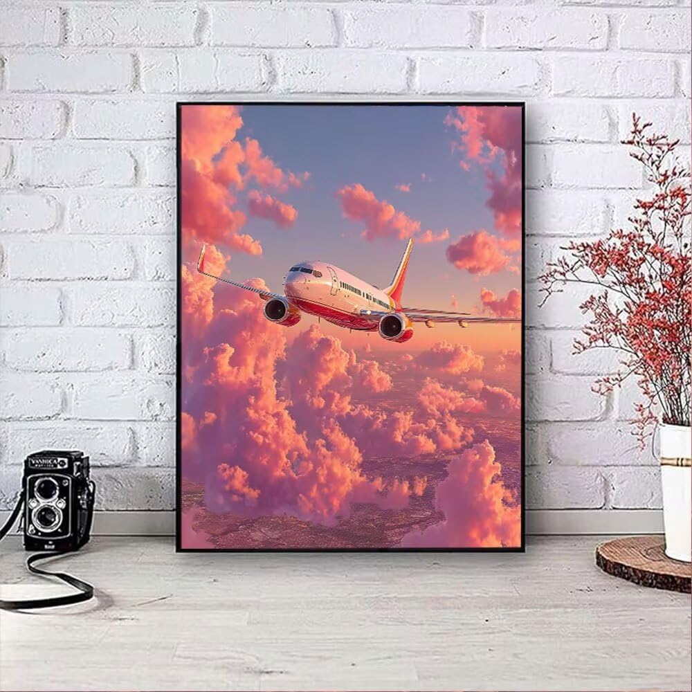 Samoloty Chmury Diamentowe Malowanie Dorosłych Zestawów, 5D Okrągłe Diamenty Malowanie Dzieci Malarstwo, Diamant Art Haft Cross Stitch Obrazy, Mozaika Sztuka Do Dekoracji Ściany 70x90cm HJ8-305