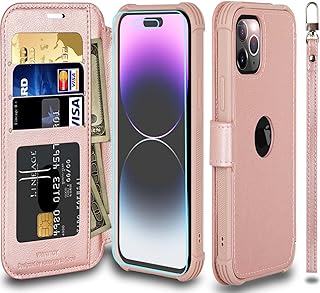 VANAVAGY iPhone 14 Pro Wallet Case,Leather Magnetic Flip Strap Wrist Shockproof Phone Cover[Screen Protector Included][Wireless Charging] with RFID Block Card Holder for iPhone 14 Pro 5G 6.1 inch