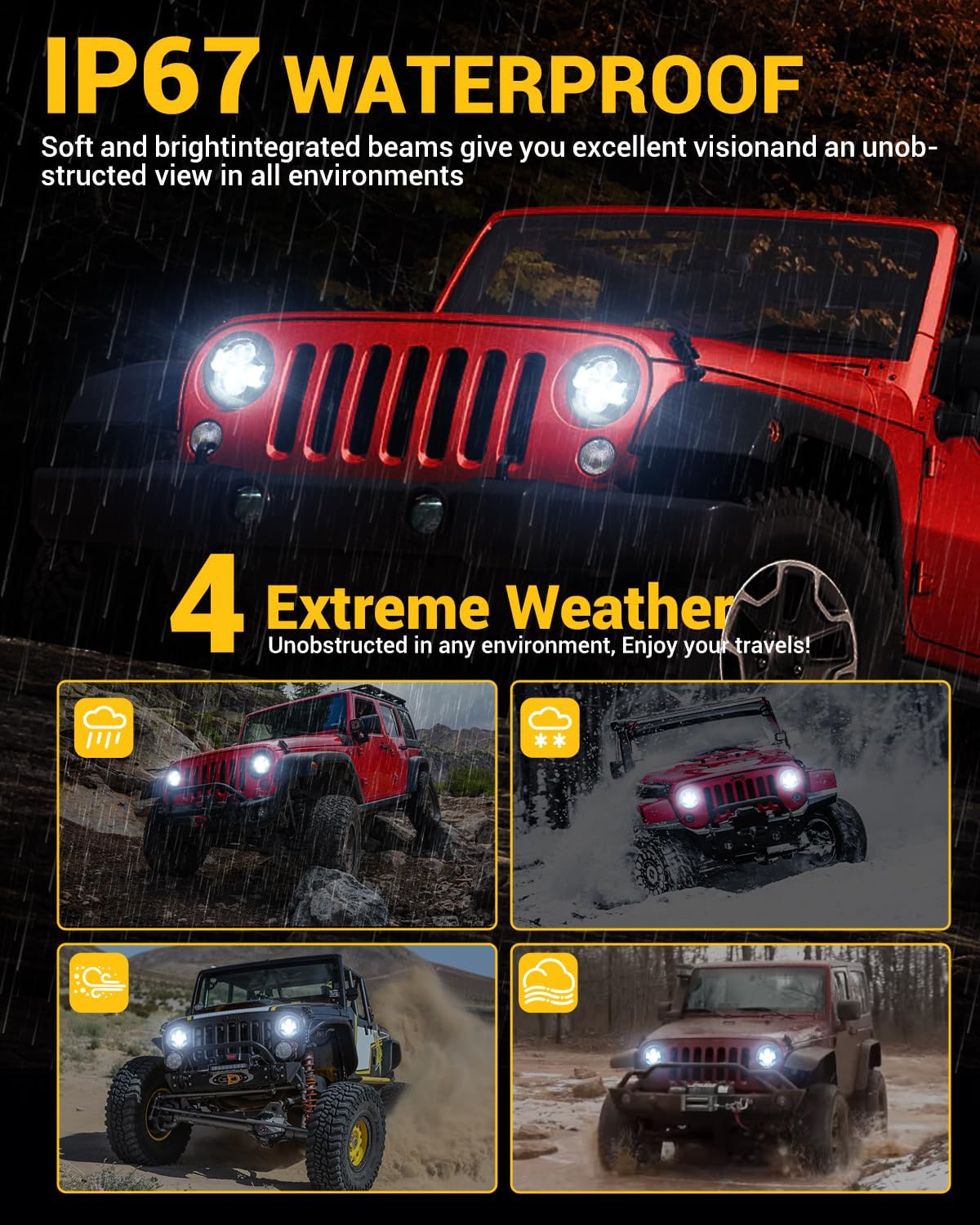 600% Brighter DOT 7 Inch LED Round Headlight,2PCS Plug and Play Anti-Glare Hi Lo Beam je-ep wrangler JK headlights,Fit for J-eep Wrangler JK JKU CJ TJ LJ Dodge Chevy Ford Chevy Hummer ect H6024
