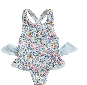 Toddler Girl One Piece Swimsuit Floral Sleeveless Backless Bowknot Bathing Suit Kids Girl Ruffled Swimwear Beachwear