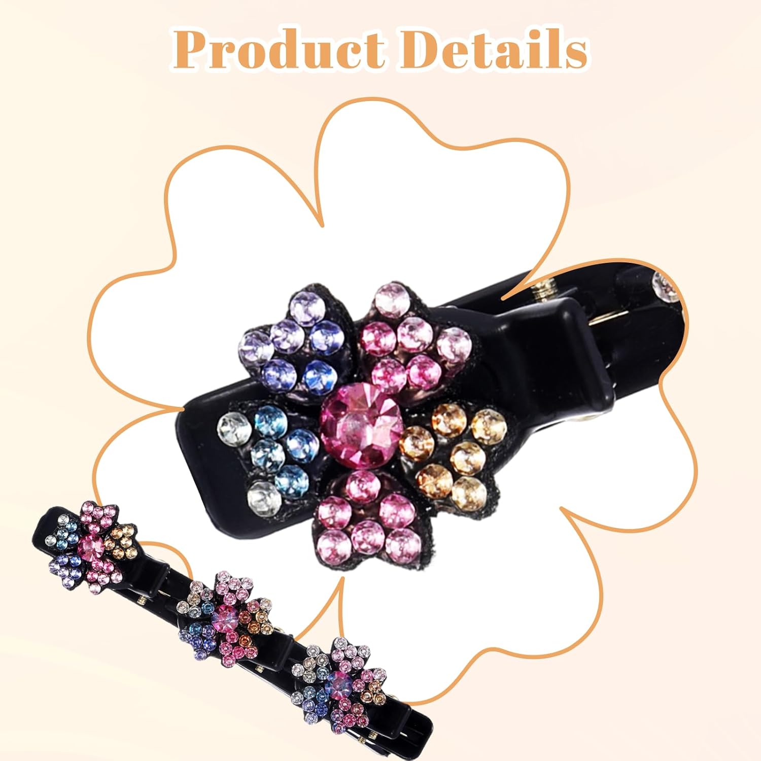 4PCS 2026 New Sparkling Crystal Stone Braided Hair Clips for Women With Rhinestones, Shiny Elegant Braided Hair Clips Accessories for Easily Quick Change of Look Styling Sectioning(Five Petal) - Image 2