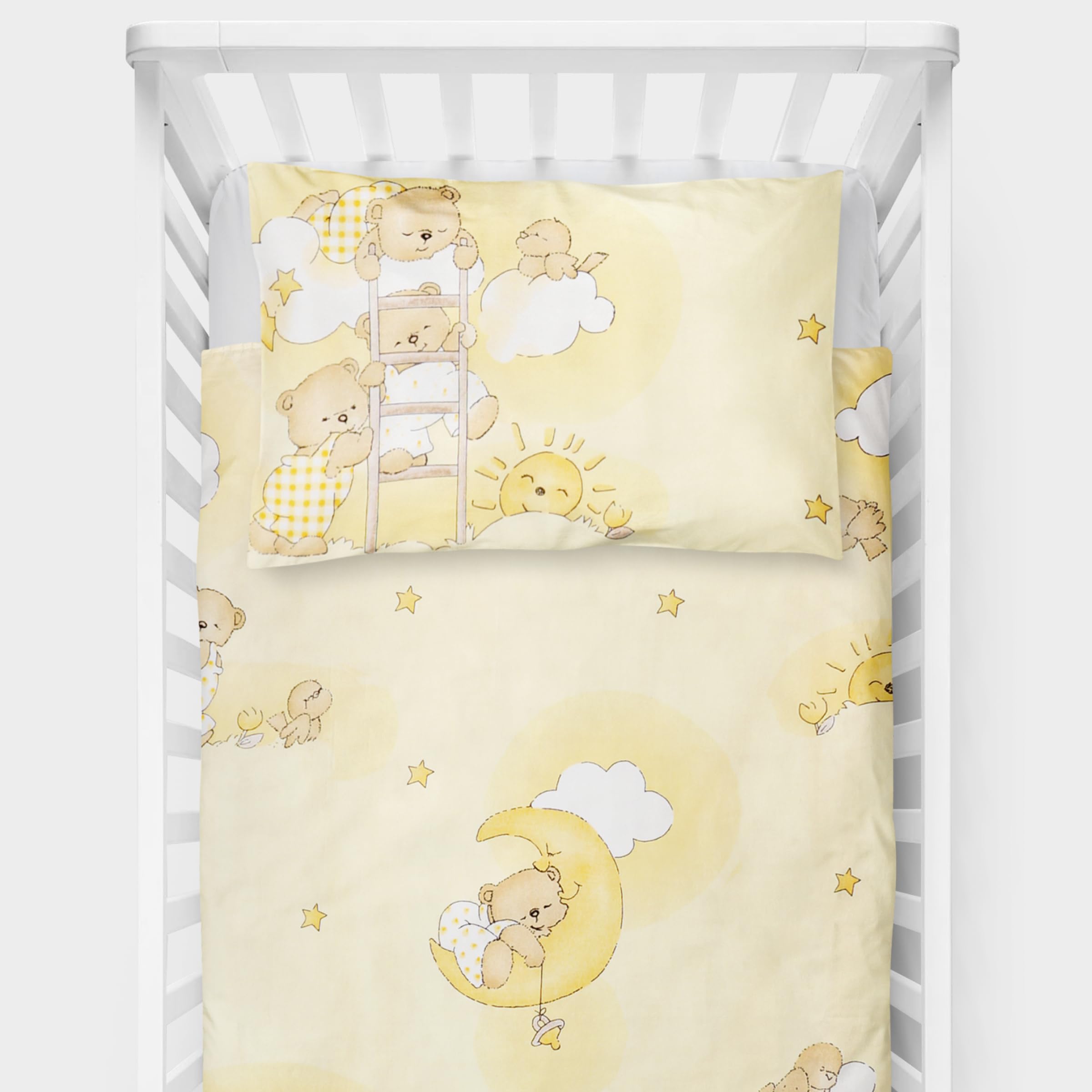 Baby Comfort 3 4 Piece Toddler Kids Cot Bed Set 120X90 Cm Duvet Pillow Duvet Cover Pillowcase 12M+ (Ladders Yellow)