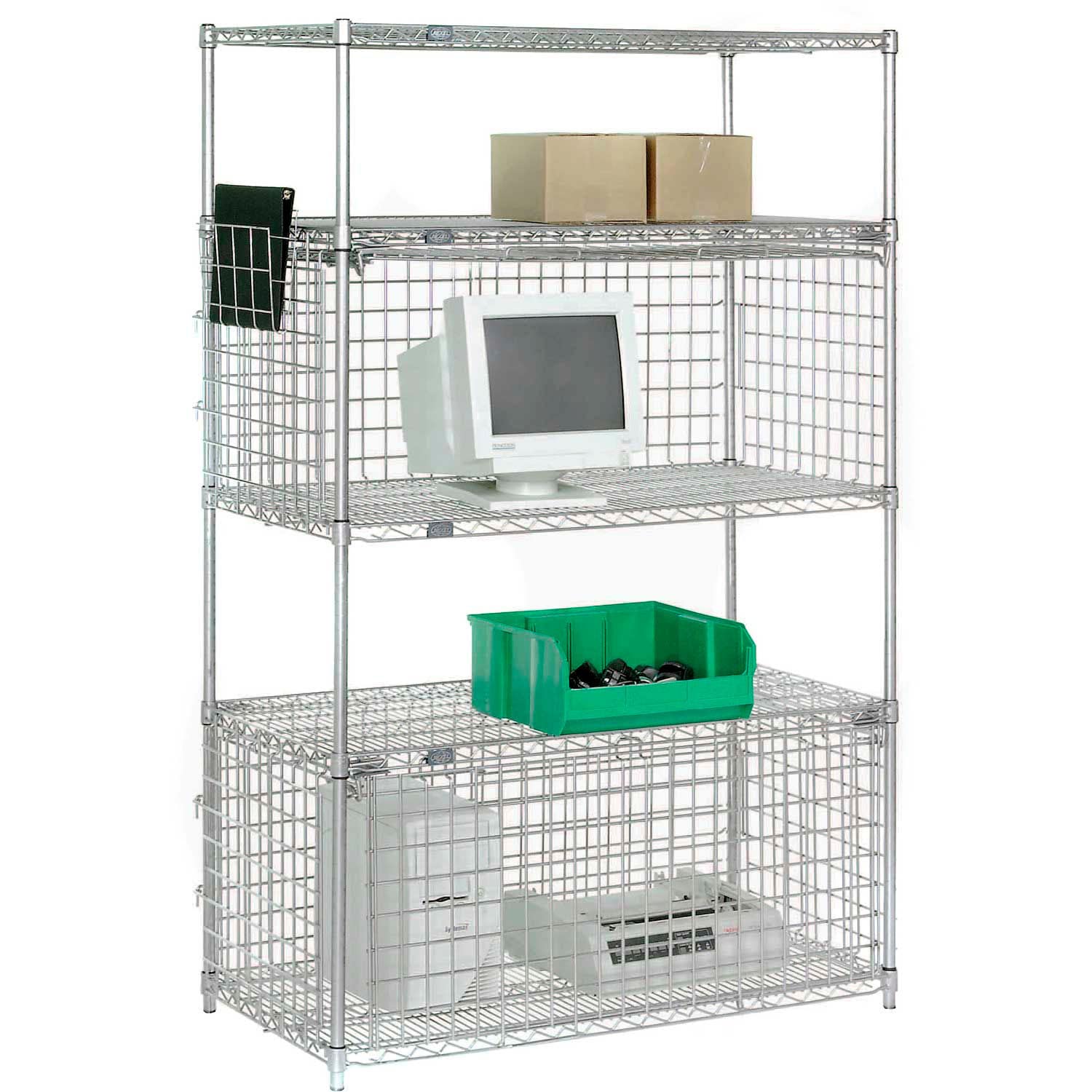 S2SE2436 Wire Shelving with Two Security Enclosures, 24" Width x 36" Depth, Chrome Finish, Chrome