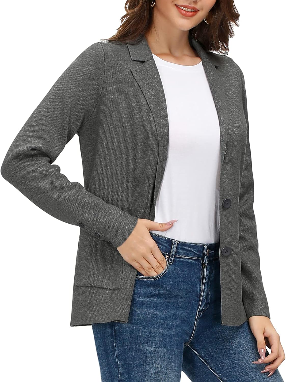 Women's Long Sleeve Casual Blazer Work Office Bussiness Jacket with Pocket - Image 2