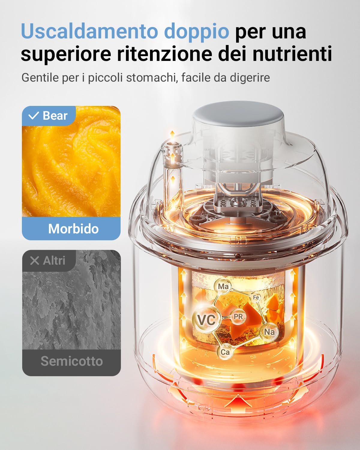 Bear Produttore per alimenti NutriEase AllStage, in acciaio inox, OneStep Baby Food Maker per porridge per bambini, cottura automatica e triturazione per alimenti sani fatti in casa, senza BPA