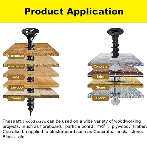 Miniatura 4 de Tornillos de madera n. 6 x 1-38 pulgadas, tornillos para paneles de yeso de dientes gruesos, tornillos de cabeza avellanada autorroscantes,