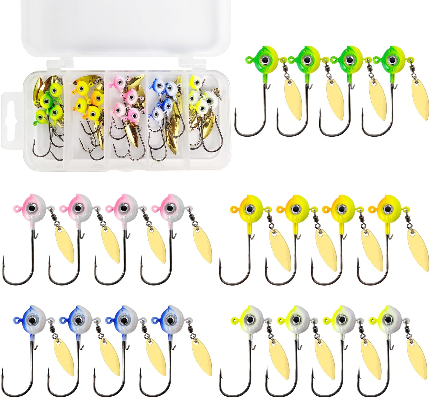 Eupheng ZINC-TECH Crappie Jigs, Glow in Dark 3D Big Eyes Fishing Jig Head 1/8oz 1/16oz 1/32oz for Crappie Panfish Trout Perch Walleye