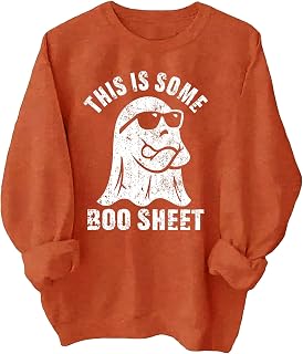 This Is Some Boo Sheet Halloween Sweatshirt for Women Funny Ghost Graphic Shirt Spooky Season Long Sleeve Tops