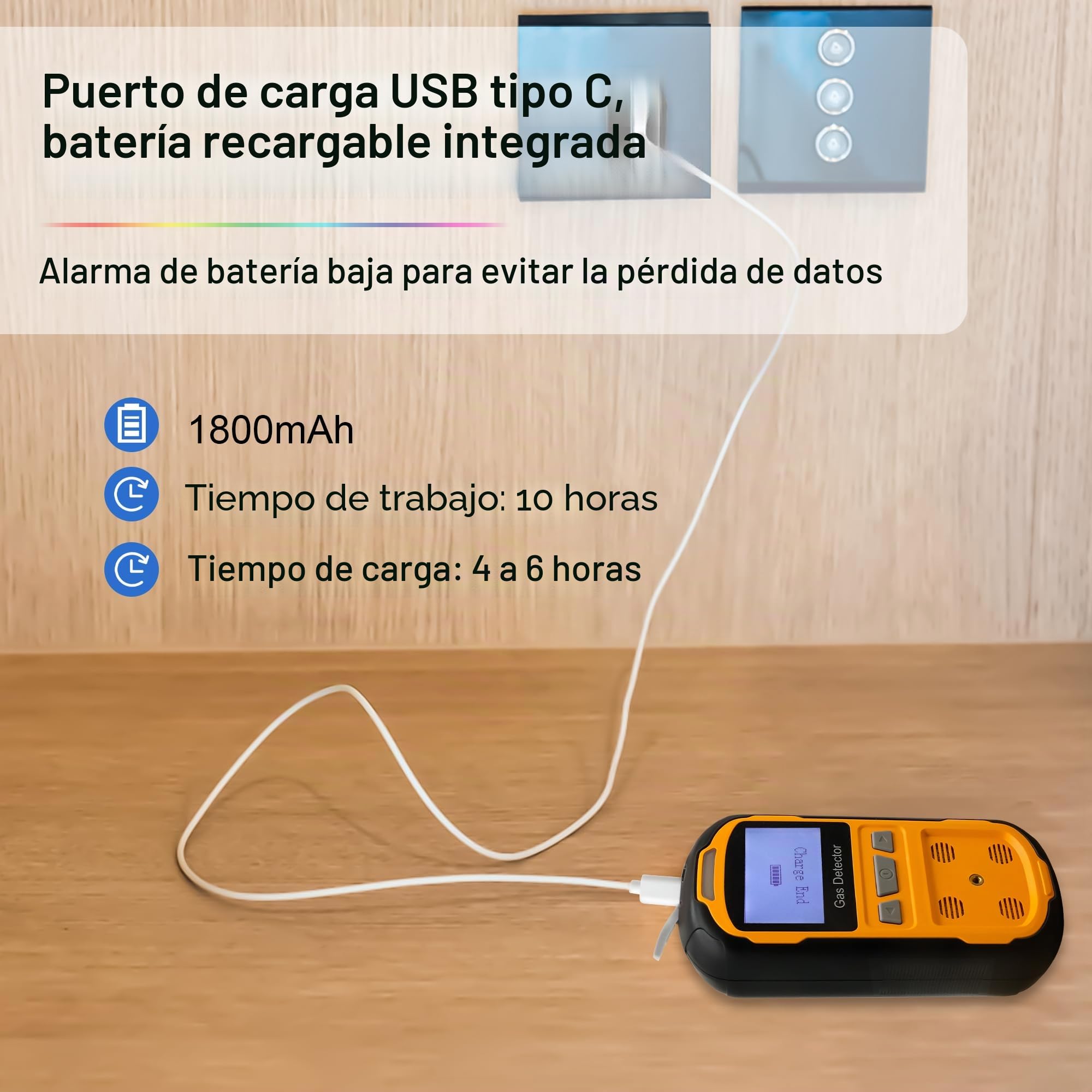 Detector de fugas de gas para H2S CO O2 y LEL, detector de gas múltiple portátil con alarmas audibles, visuales y de vibración, monitor de gas 4 en 1, pantalla LCD digital (naranja)