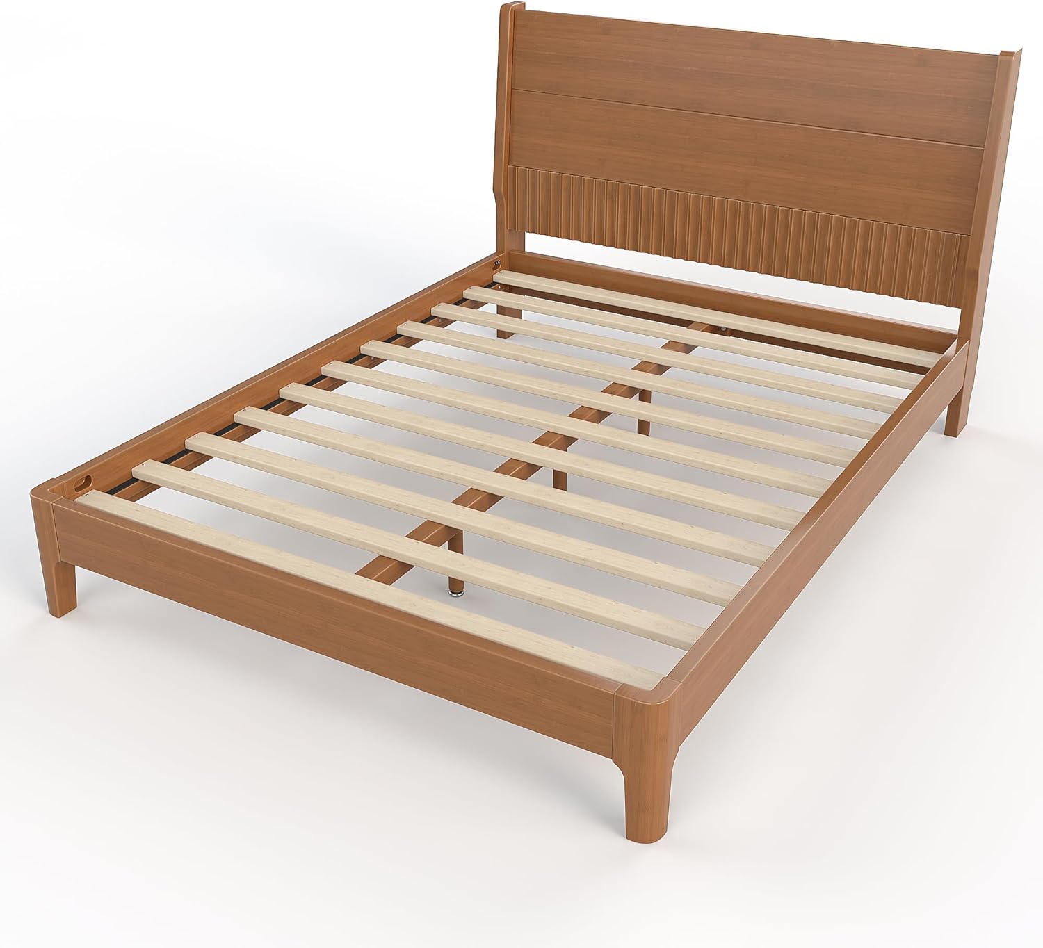 Bellemave Full Bamboo Platform Bed Frame with Tall Headboard, Mid-Century Modern Bed Frame with Slats, Farmhouse Bed Frame for Bedroom, Guest Rooms, No Box Spring Needed, Easy Assembly, Brown