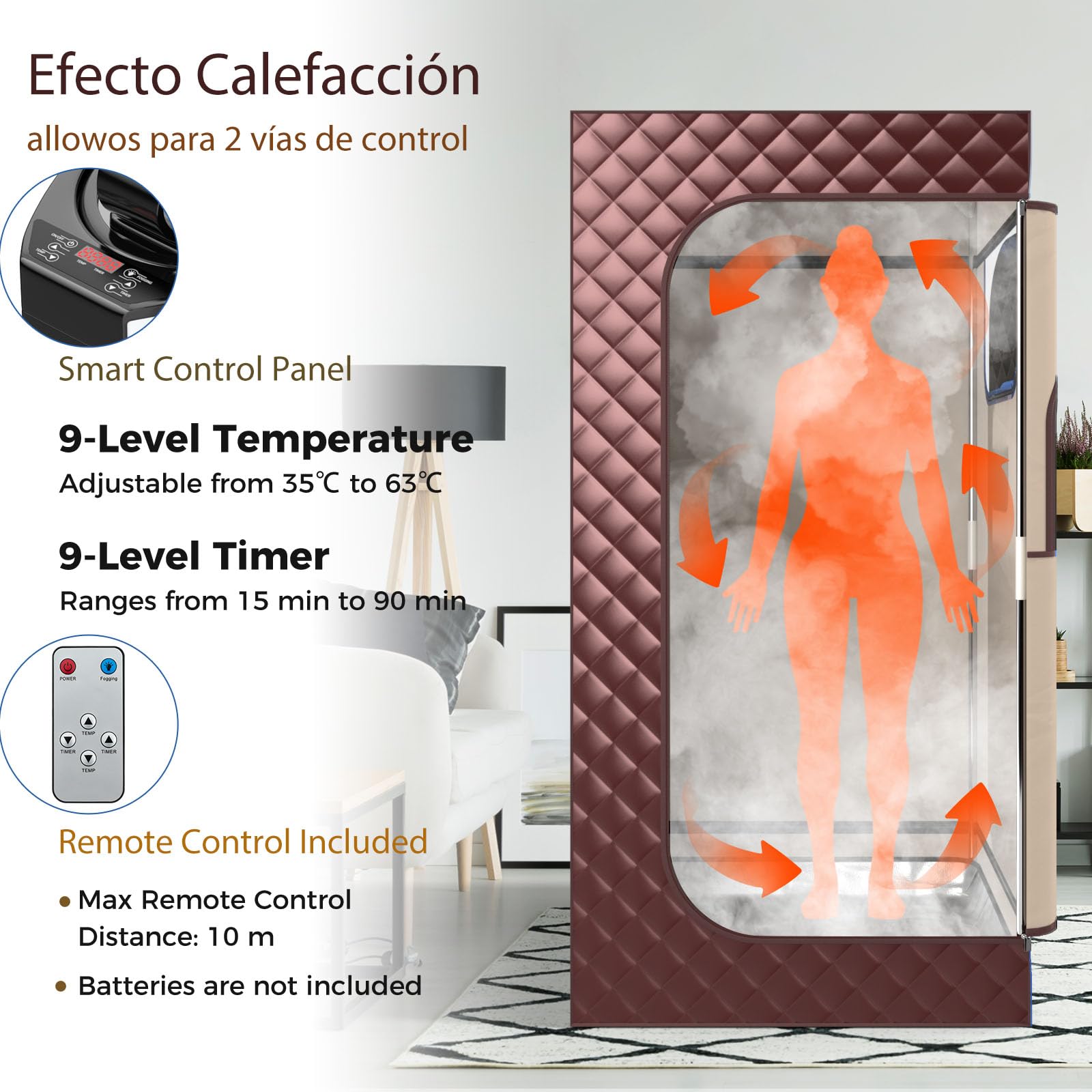 HOMASIS Dampfsauna tragbar, Heimsauna mit Dampfgenerator 3 Liter, Sauna für Zuhause mit Fernbedienung, 9 Temperaturstufen & 9 Timer, Mobiles Saunazelt mit Klappstuhl & Fußmassagegerät (Braun)