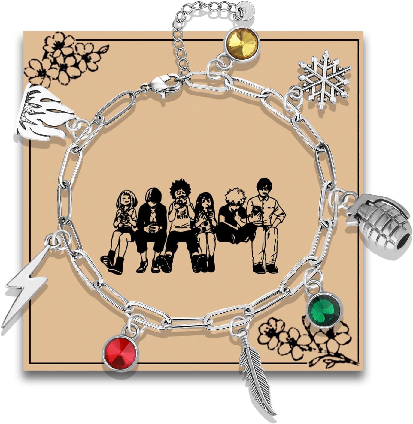 MAOFAED Japan Anime Charms Bracelet, Paperclip Chain Bracelet for Men Women, Anime Lover Gift(grenadelink)