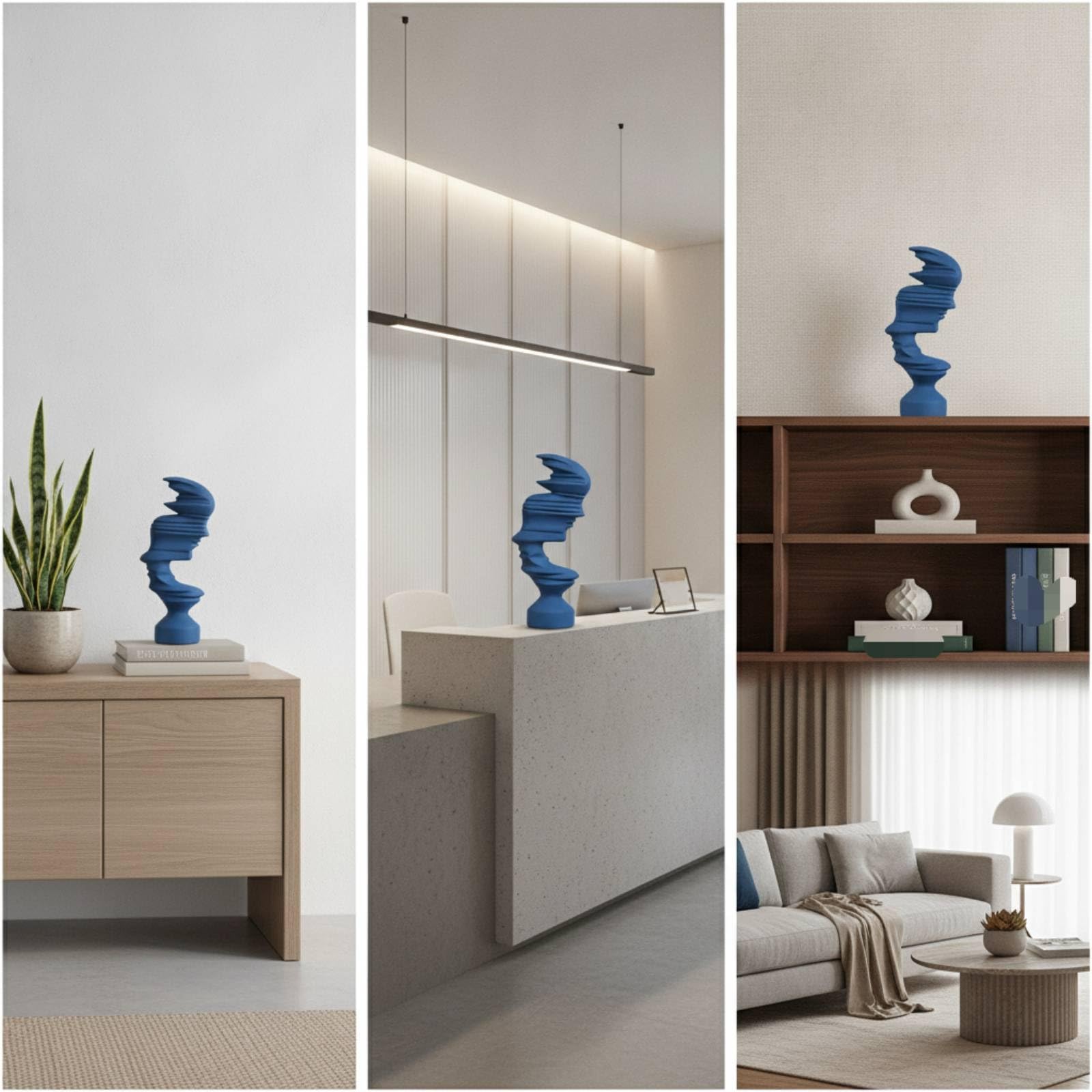 Statue Abstraite avec Socle Morne Sculpture Décorative Texturé Statuette pour Salon, Blanc Texturé, Grand 22x10.3x44cm
