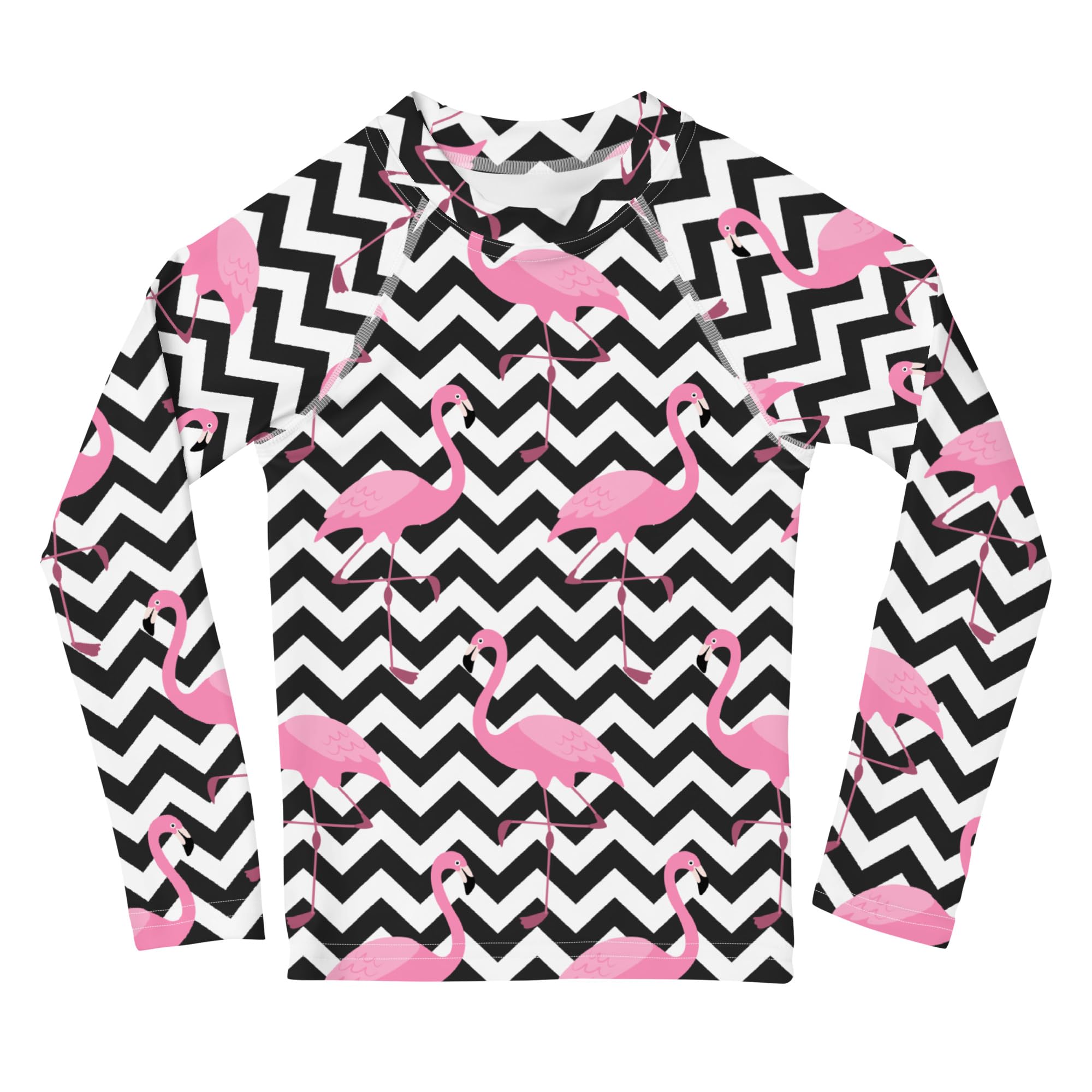 Rashguard Kinder Mädchen, Langarm, Badeshirt, Schwimmshirt, Sonnenschutz, Badebekleidung, Schnelltrocknend, UPF 50+, Rash Top mit Print, Rash Guard Shirt, UV Shutz, Zig Zag Flamingo, 92-128 cm (3)