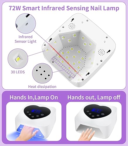 Miniatura 2 de Lámpara de uñas UV, luz UV de 72 W para uñas de gel con 5 ajustes de temporizador, control táctil y sensor automático, secadora de uñas de gel