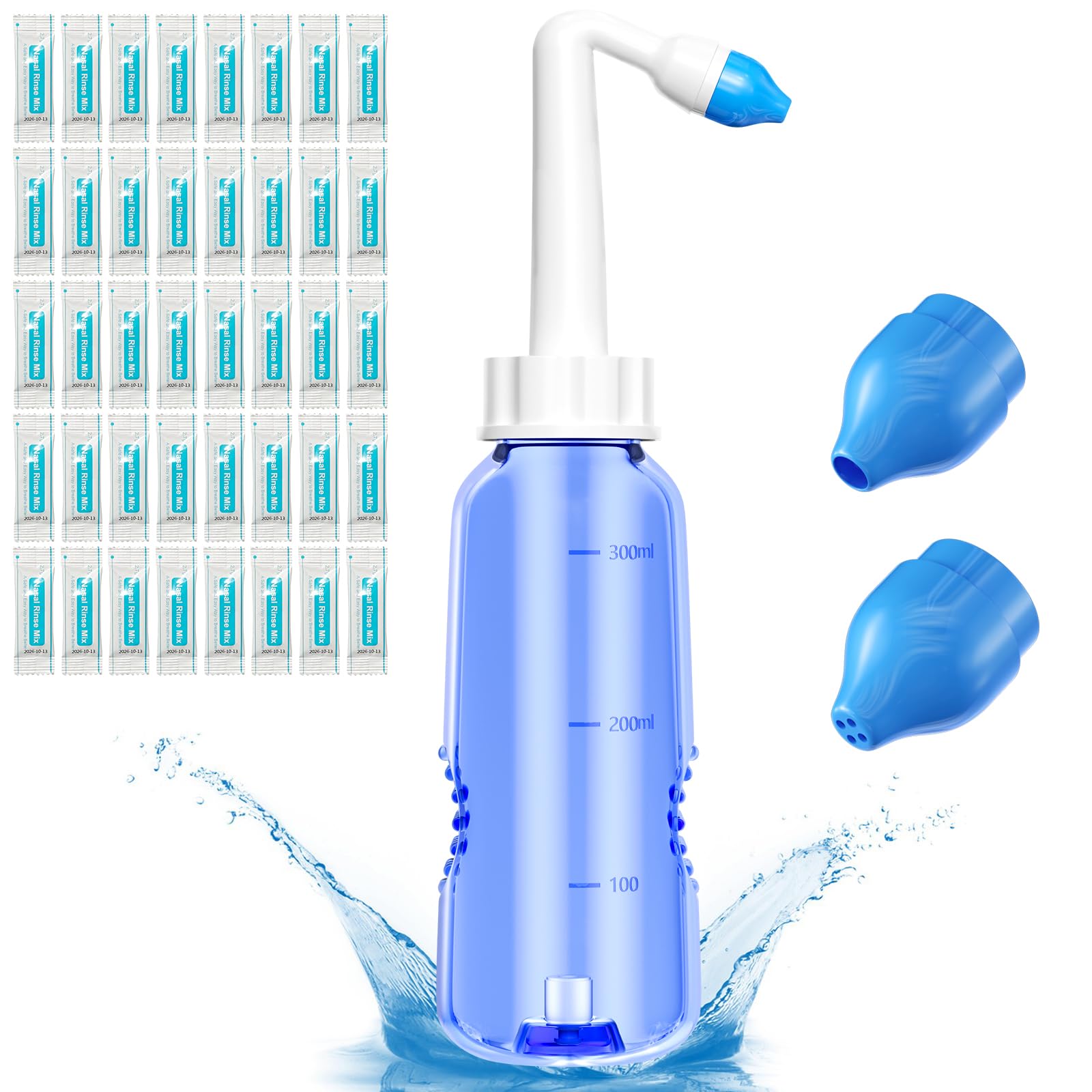 Lavage Nez 300ml Seringue Nasale Adulte avec Sachets de Sel Nasal Kit Irrigation Nasale