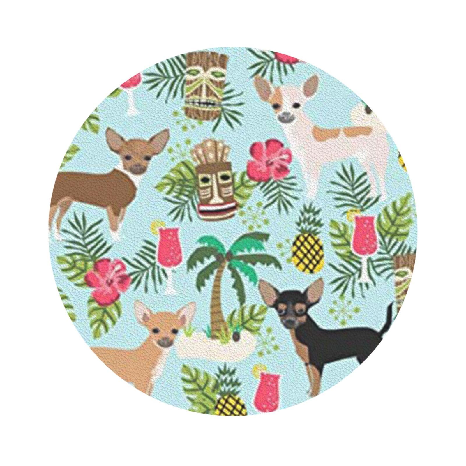 Dog Pineapple PU Leather Coasters Set of 6 Round Drink Coasters
