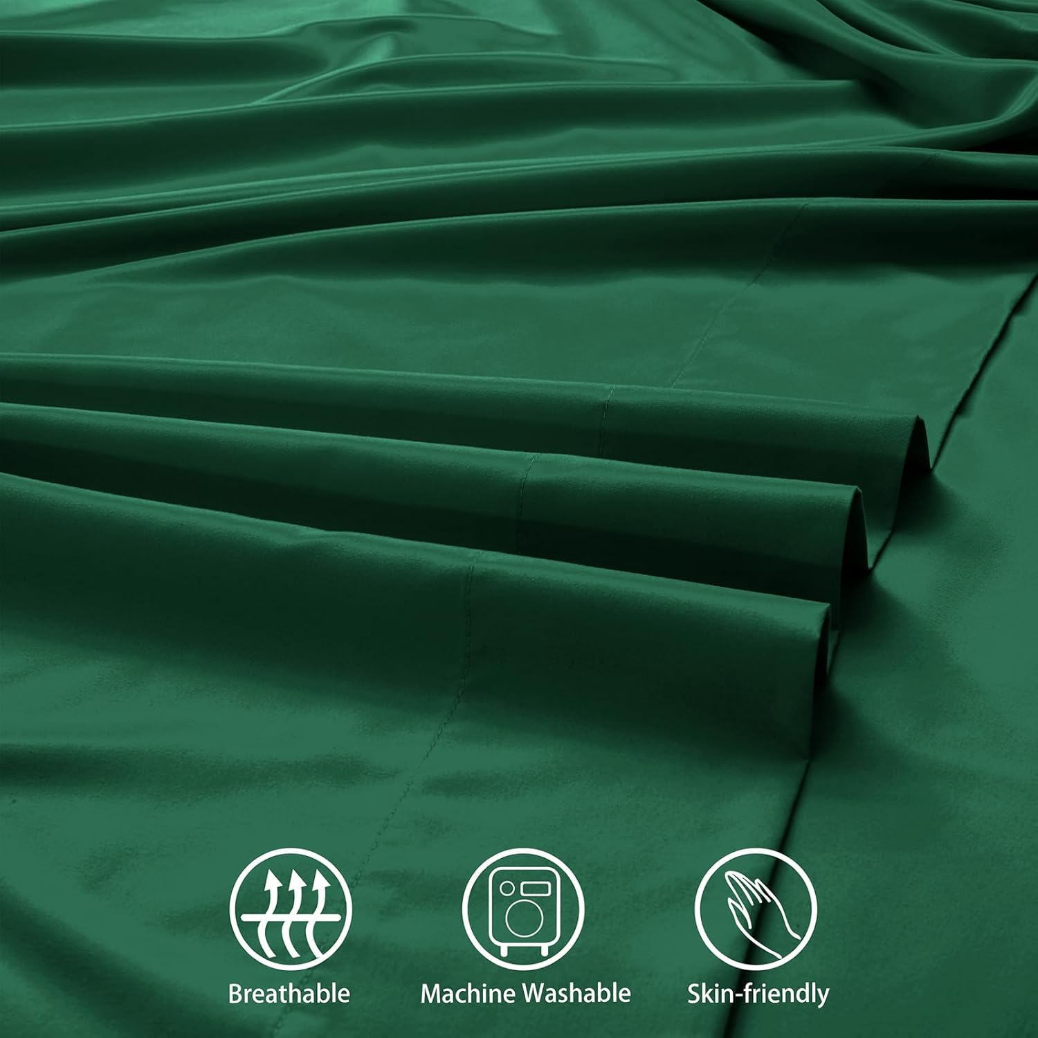 SiinvdaBZX Extra Deep Pocket King Sheets Set - Fits Mattress Up to 24 Inches Thick - 4 Piece Forest Green Deep Pocket Sheets for Air Mattress - Soft 1800 Thread Count Fitted Sheet with Side Pocket