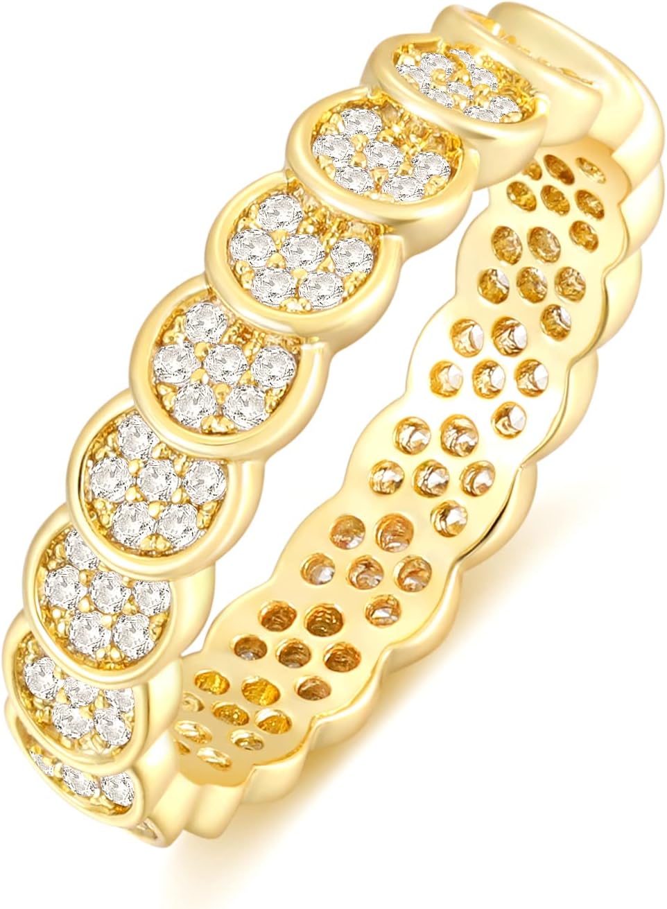 SHINYSO 14K Gold Plated Wedding Bands for Women Cubic Zirconia Round Eternity Engagement Promise Rings for Her Size 4-10