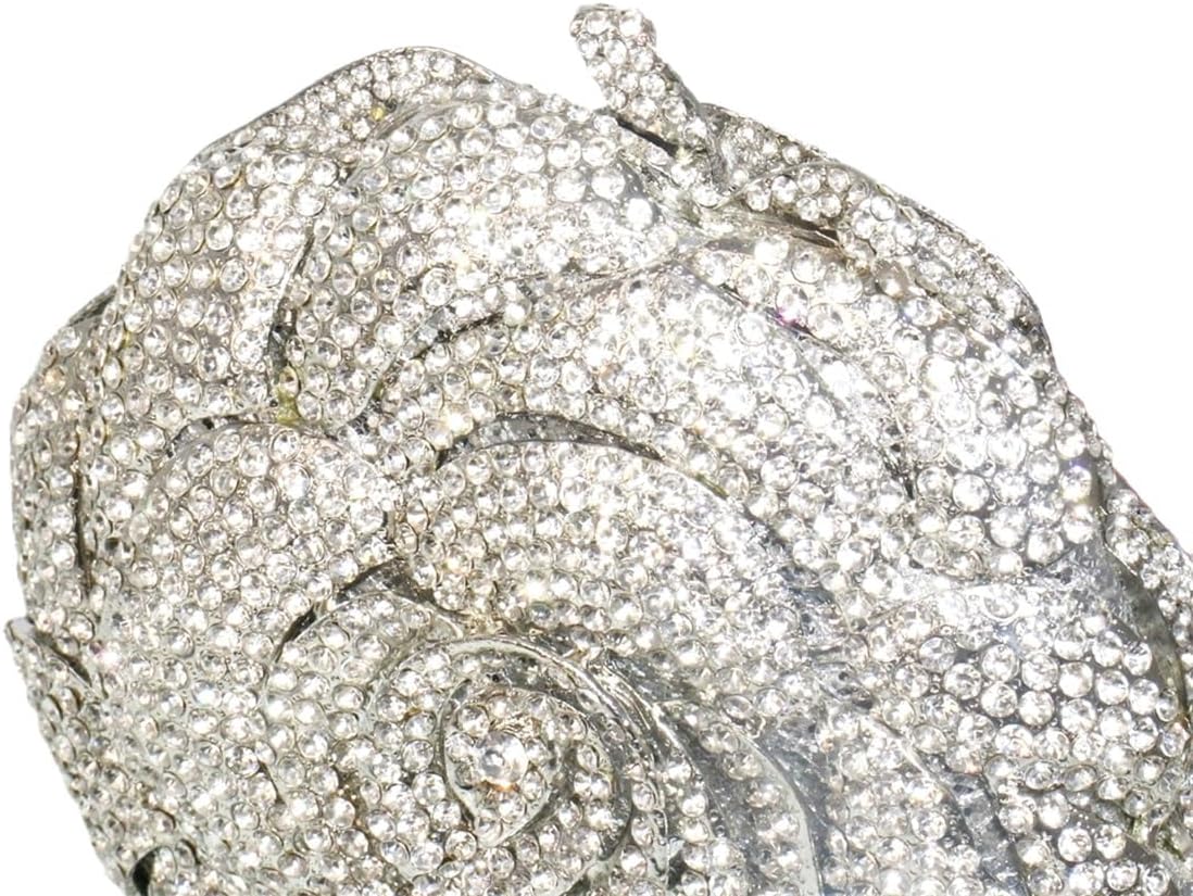 Women Luxury Flower Rhinestones Evening Clutch Round Rose Crystal Wedding Handbags Floral Purse for Prom Cocktail
