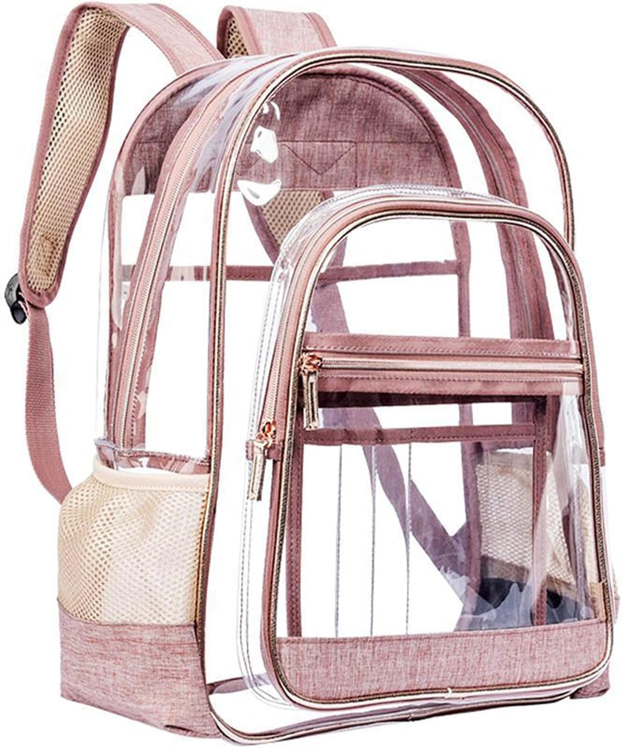 O-TBOST Clear Backpack Transparent Heavy Duty Bookbag 15.6" Laptop Backpack for College Work Travel (Pink)