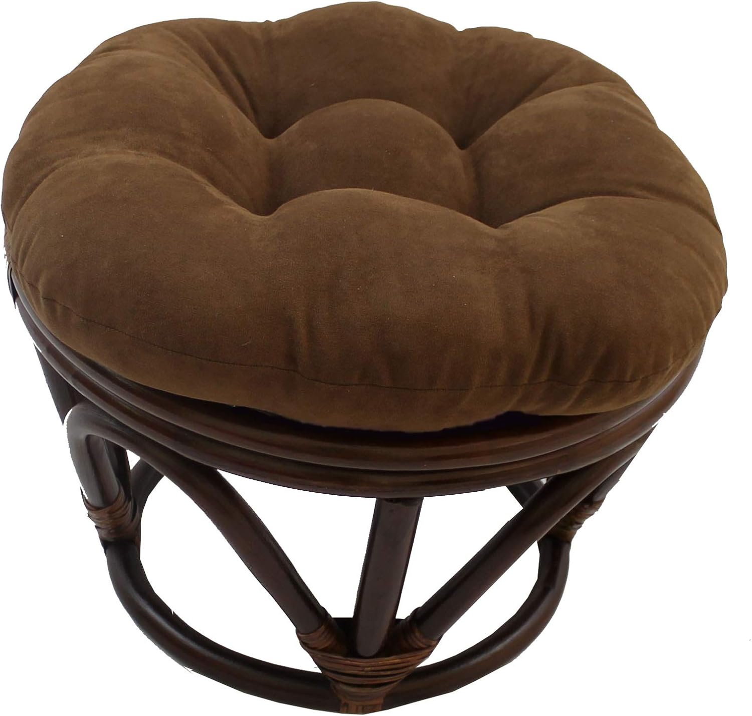 Blazing Needles Solid Microsuede Tufted Round Footstool Cushion, 18", Indigo