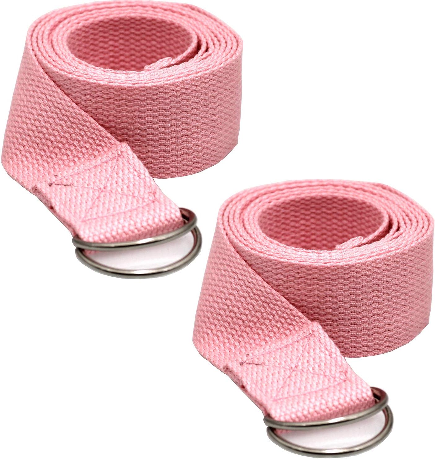 Tavie 2x Yoga Belt Strap For Fitness Flexibility Exercise Stretching Belts Straps, Holding Poses, Physical Therapy, 183cm x 3.8cm, Pink
