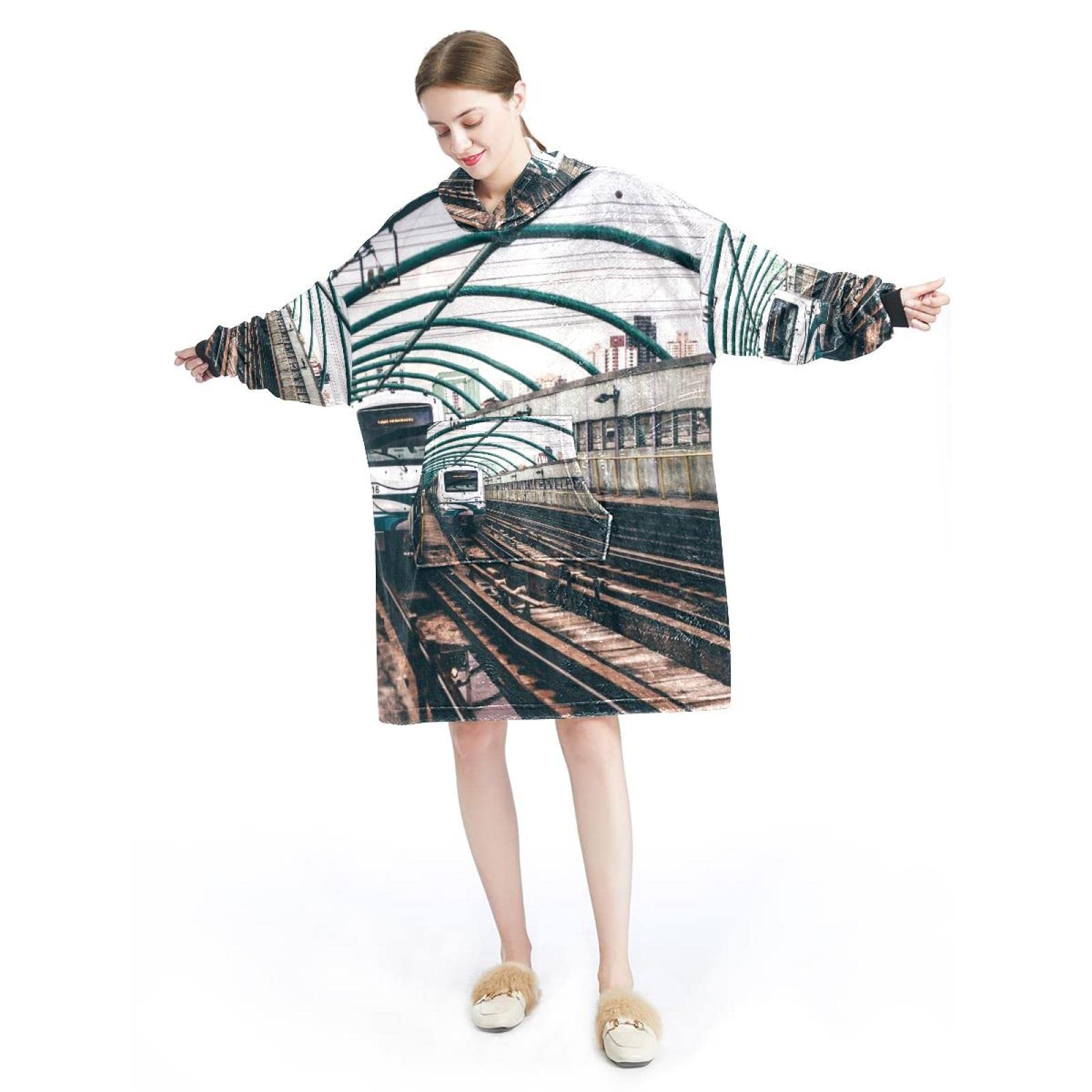 Bluza z kapturem z motywem toru pociągowego, oversize z kapturem dla kobiet, wygodna bluza, wielobarwny, rozmiar uniwersalny