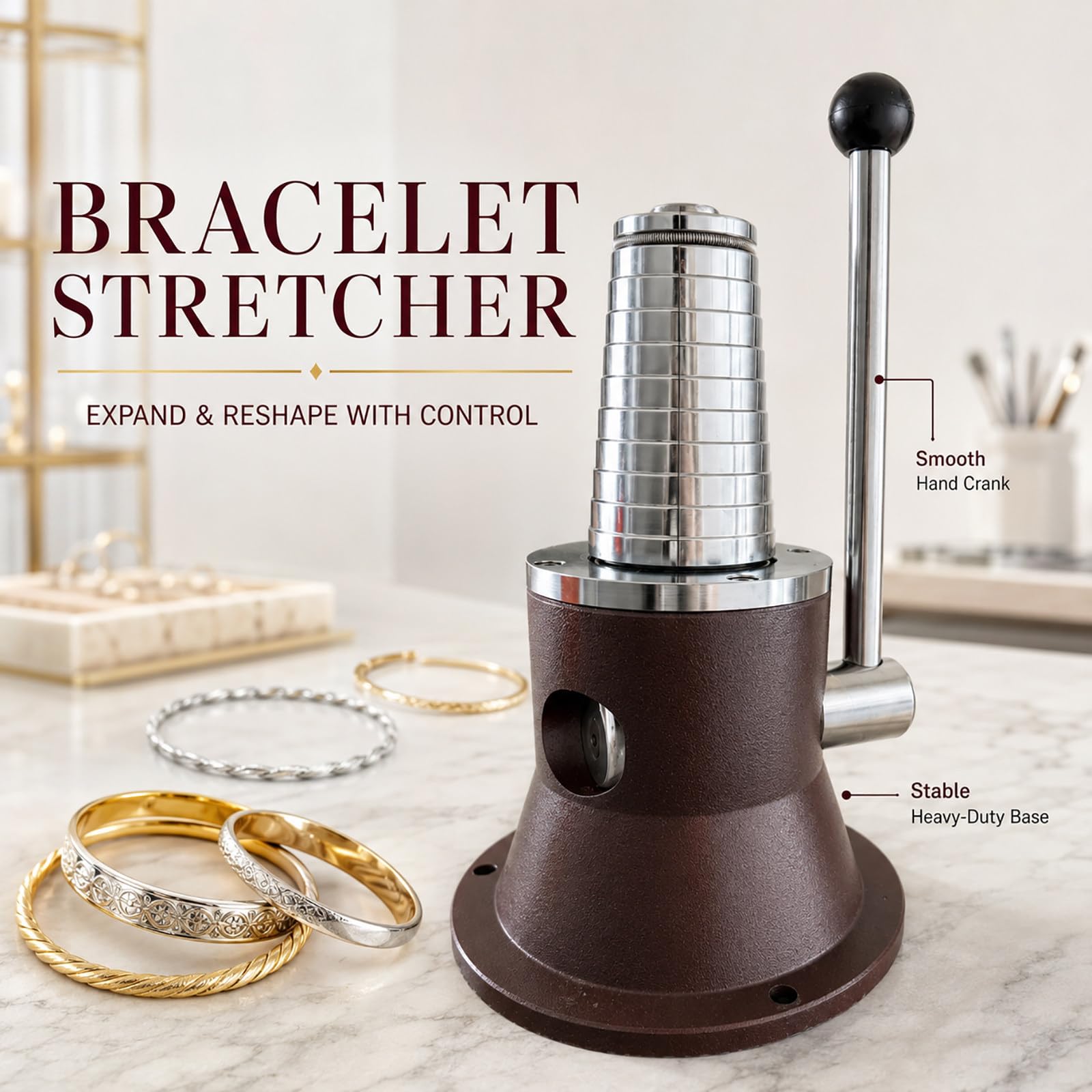 Strumento di Precisione per Gioiellieri, Allargatore e Modellatore per Bracciali (52-70cm) e Anelli (14-28cm), Attrezzatura Resistente per Laboratorio e Negozio di Riparazione BangleStyle