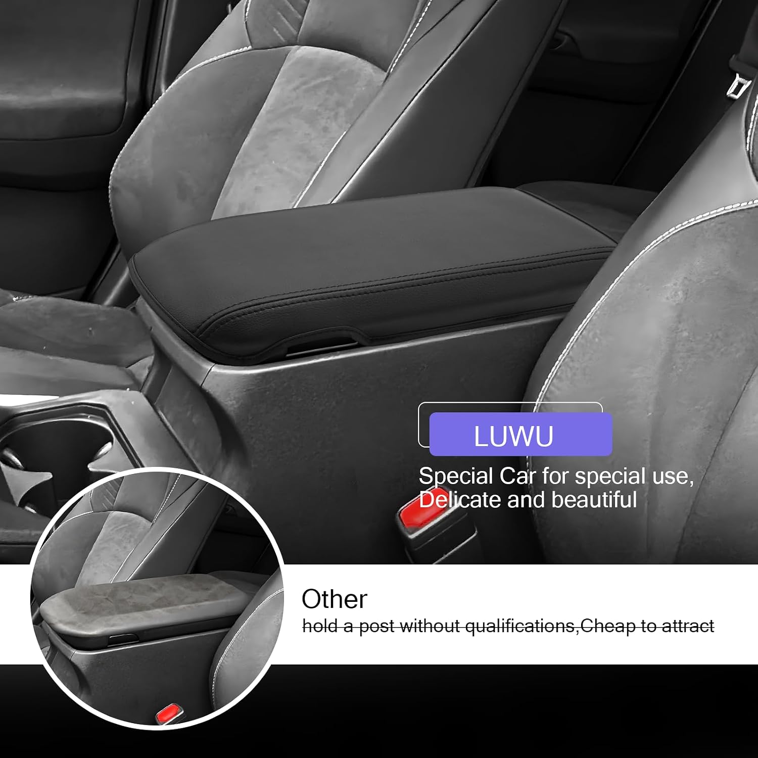 LUWU 2026 Toyota CHR/bZ Woodland Center Console Cover Compatible with 2026 C-HR/bZ Woodland Accessories Armrest Cover Armrest Console Cover PU Leather Material (Thin Black)