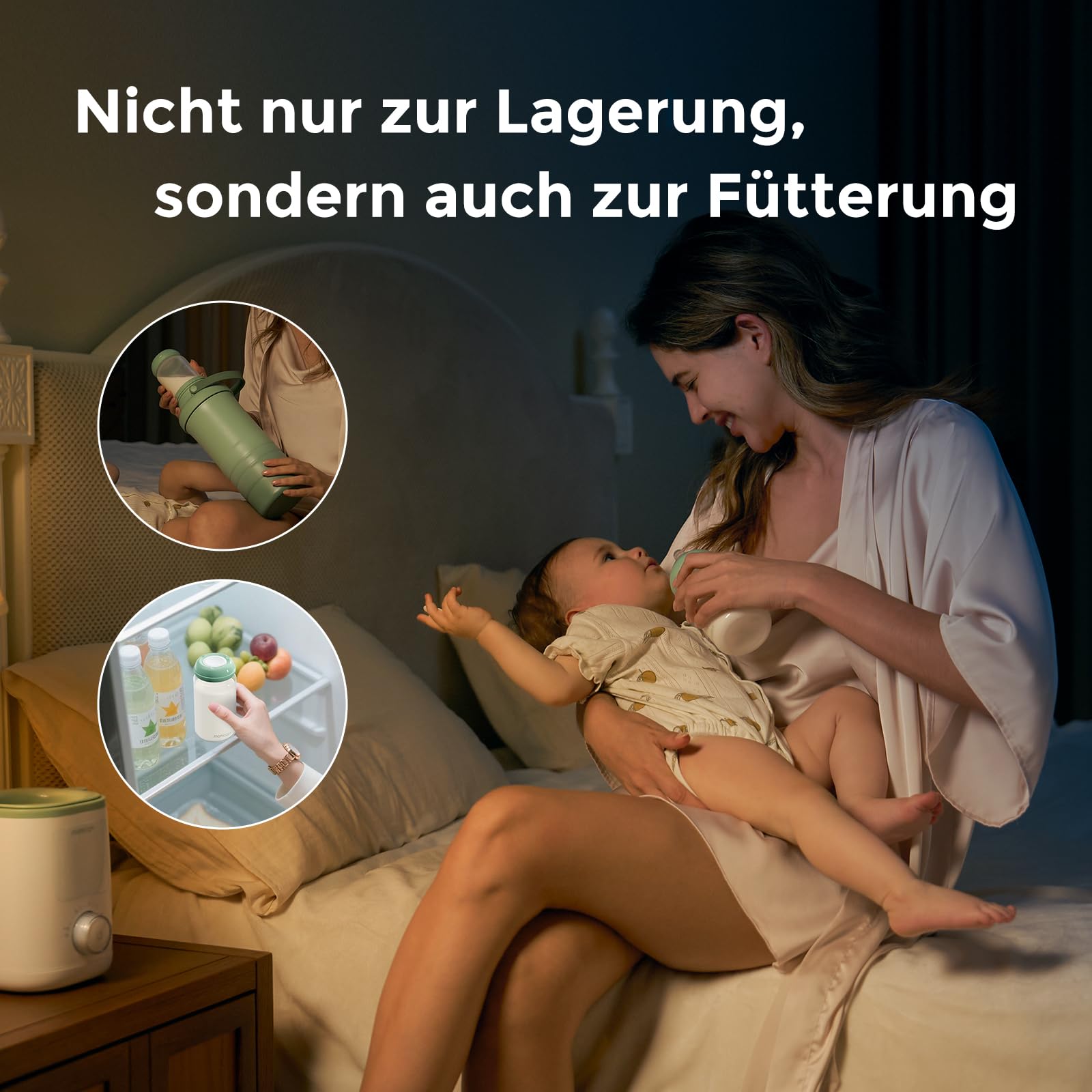 Momcozy Natürliche Baby Bottle Muttermilch Bewahrung, 330ml Breitmaul-Muttermilch-Aufbewahrungsflasche für Kühlschrank & Momcozy Muttermilch-Kühler, BPA-freie Milchsammelflaschen, Stillhilfe, 4er Pack