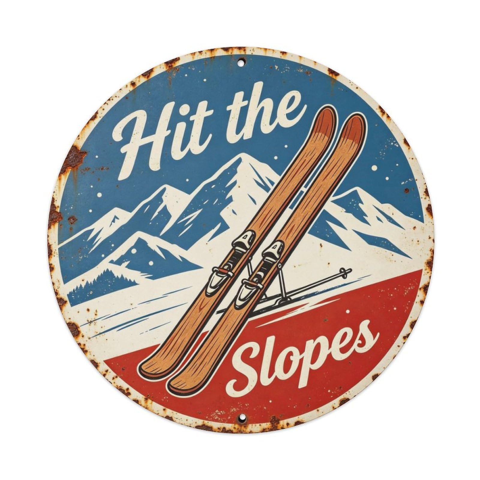 Vintage Ski Lodge Hit The Slopes Metal Tin Sign Plaque