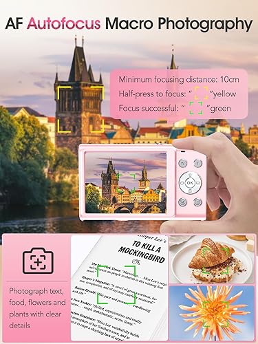 Miniatura 5 de Cámara digital, cámara de videoblogs 4K con enfoque automático para fotografía con tarjeta de 32 GB, cámara digital compacta portátil de 48