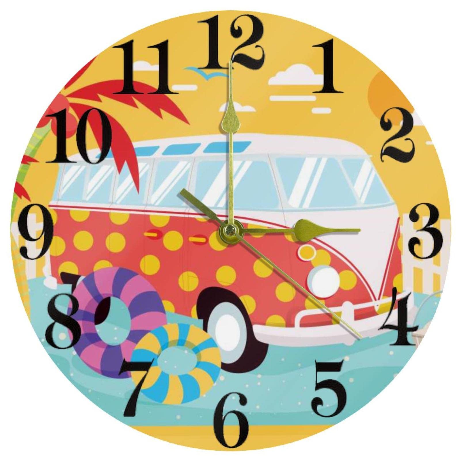 Horloge murale jaune ronde de 25,4 cm silencieuse à piles pour la cuisine