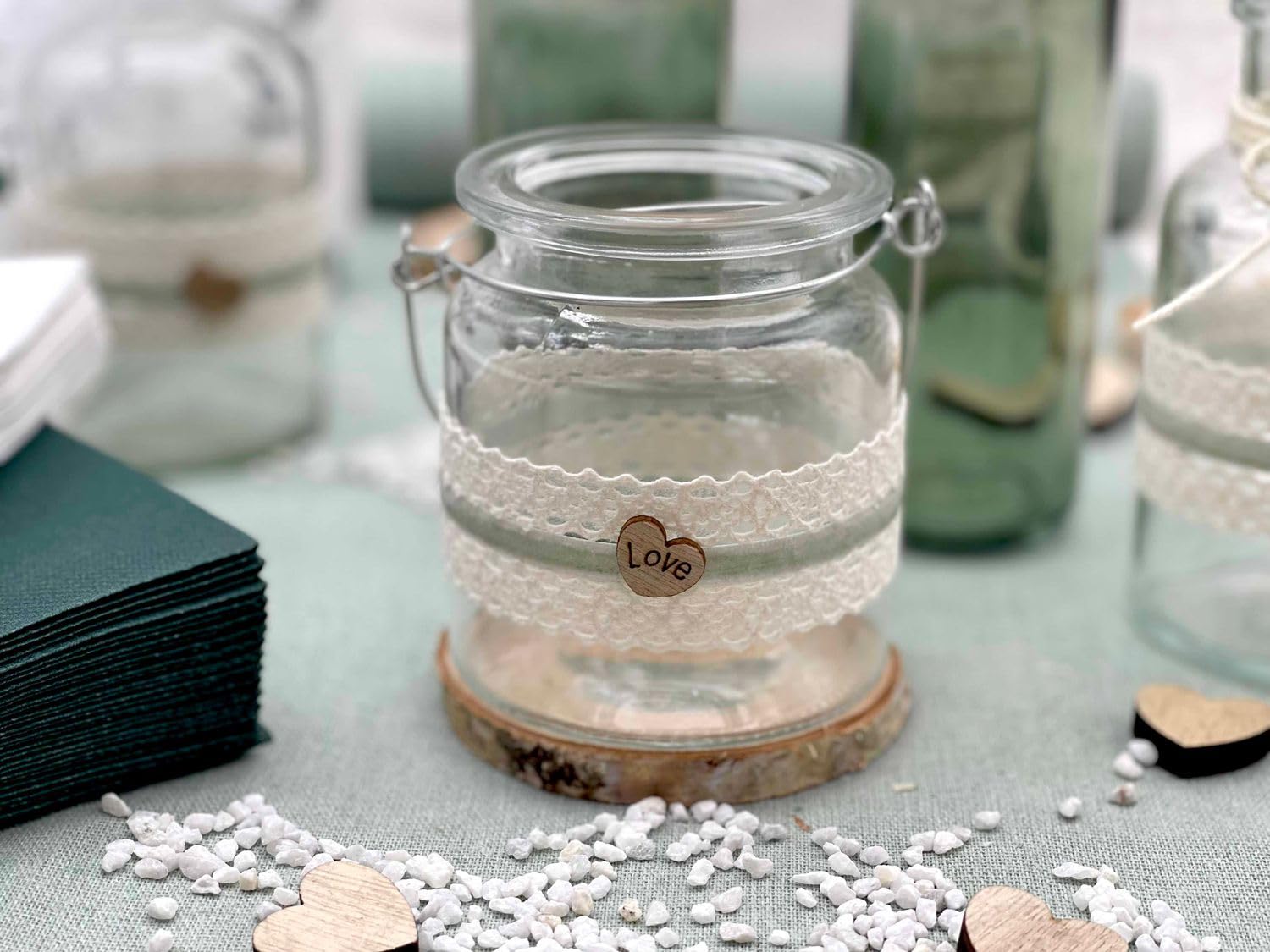 ZauberDeko Tischdeko Herz Salbei Eukalyptus Holz Creme Hochzeit 20 Personen