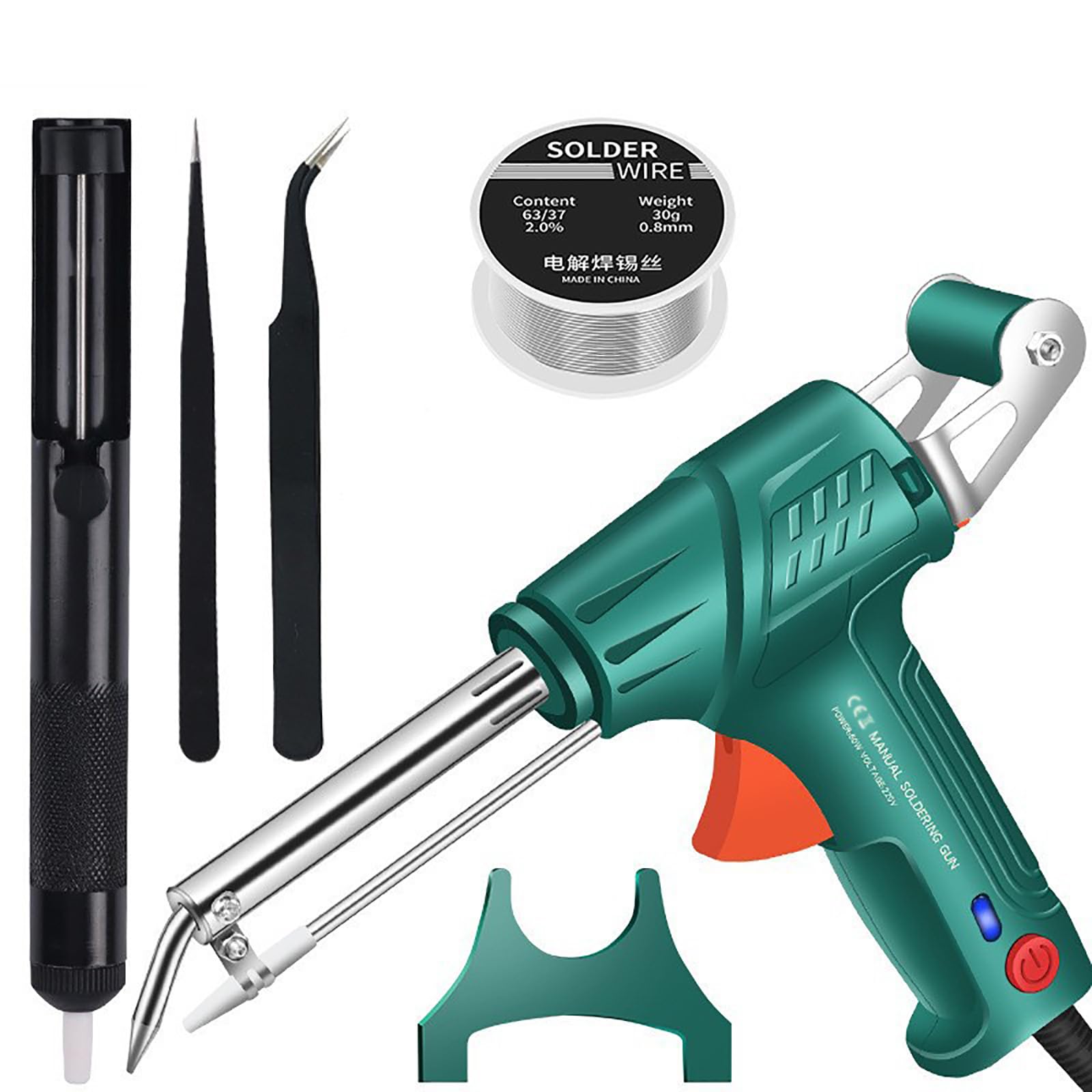 Kit de pistola de soldar, juego de pistola de soldar de soldador eléctrico de mano de 60 W, kit de soldadura de estaño de envío automático multifunción para reparación de soldadura electrónica DIY